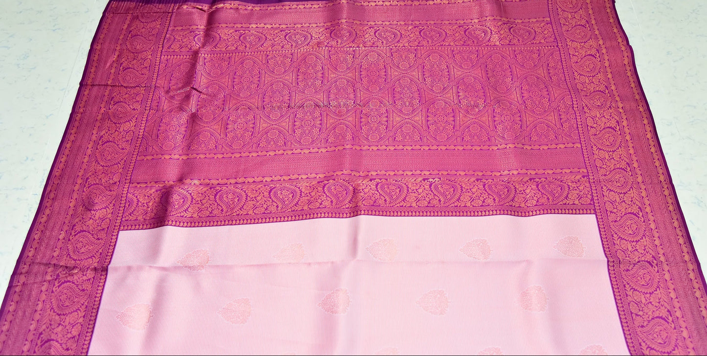 Pink and Wine Border Zari Chiffon Silk Saree with Unstitched Blouse