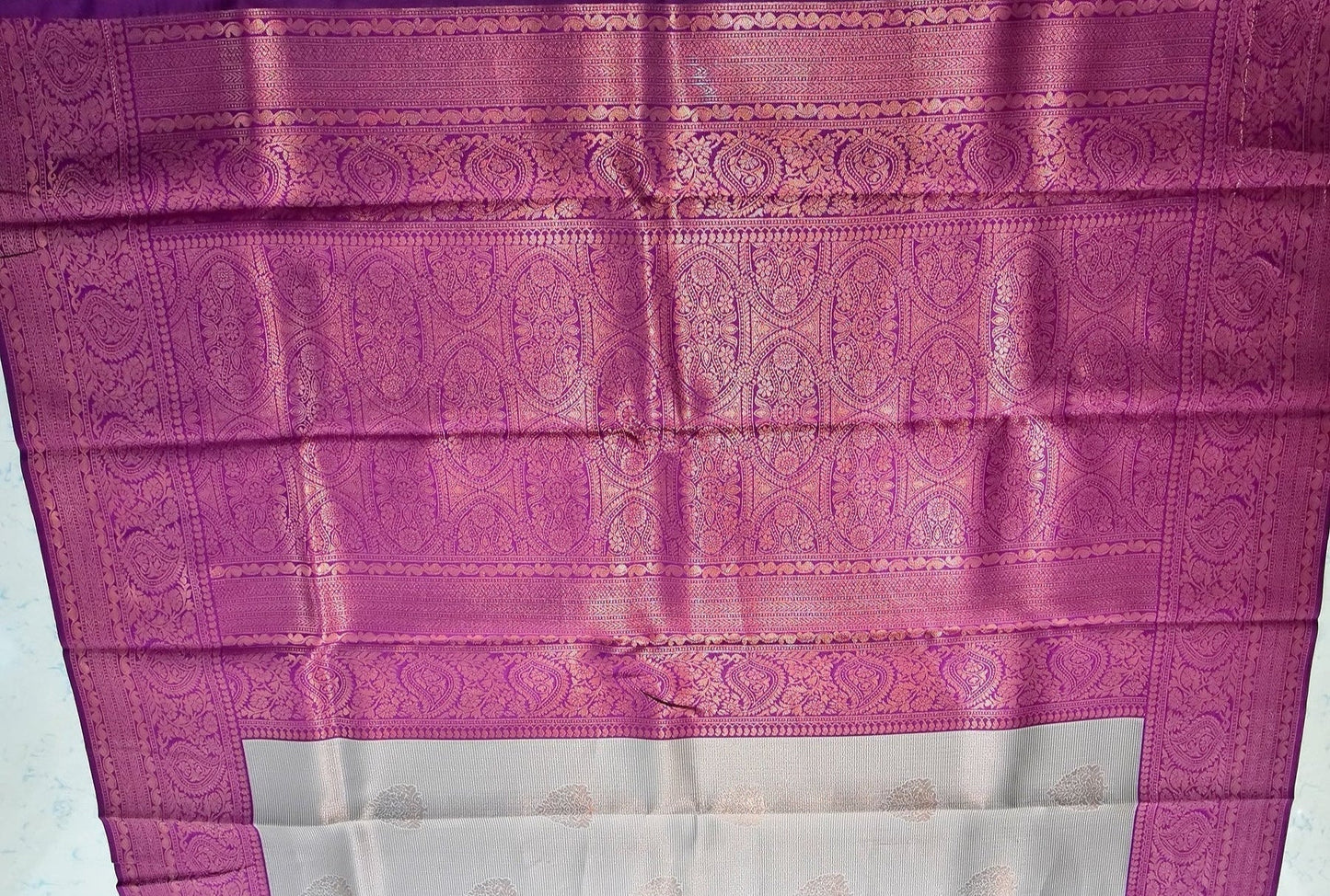 Grey and Wine Border Zari Chiffon Silk Saree with Unstitched Blouse