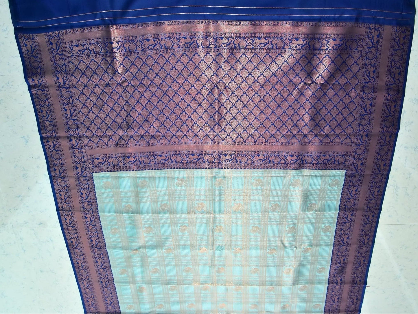 Sky Blue and Royal Blue Border Zari Chiffon Silk Saree with Unstitched Blouse