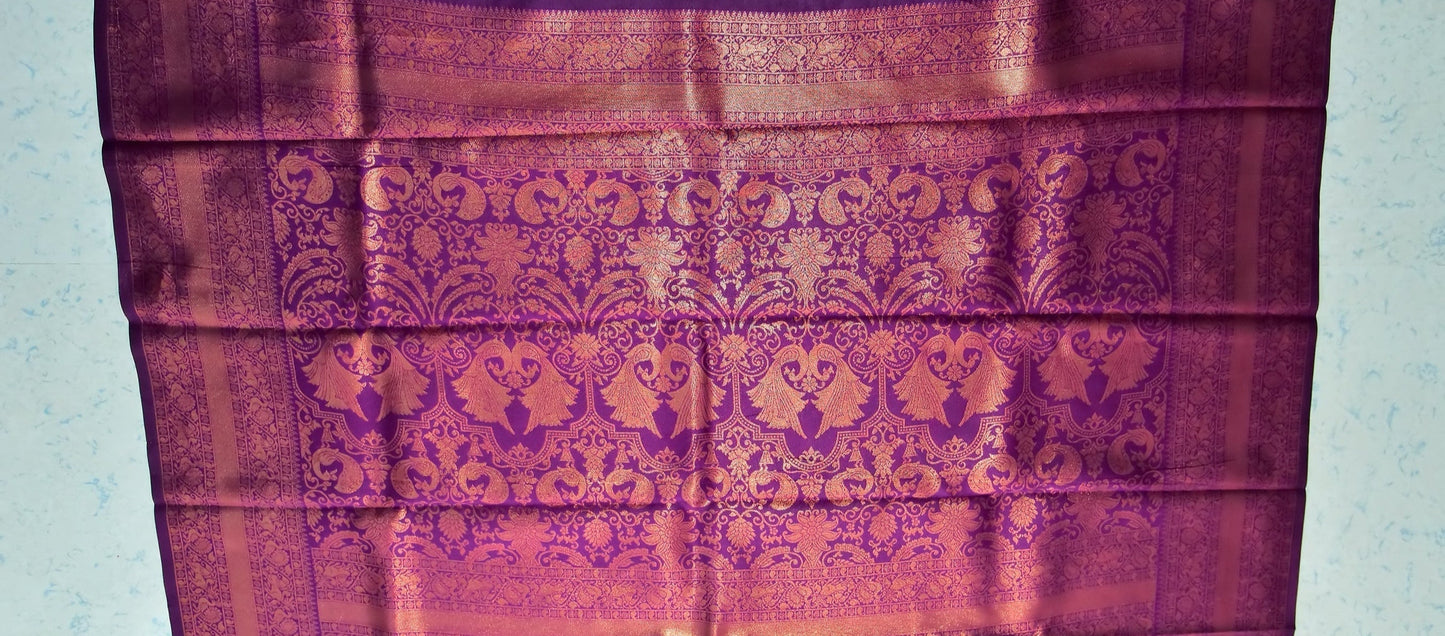 Silver Grey and Wine Border Zari Chiffon Silk Saree with Unstitched Blouse
