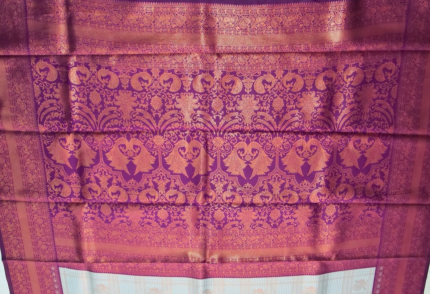 Silver Grey and Wine Border Zari Chiffon Silk Saree with Unstitched Blouse