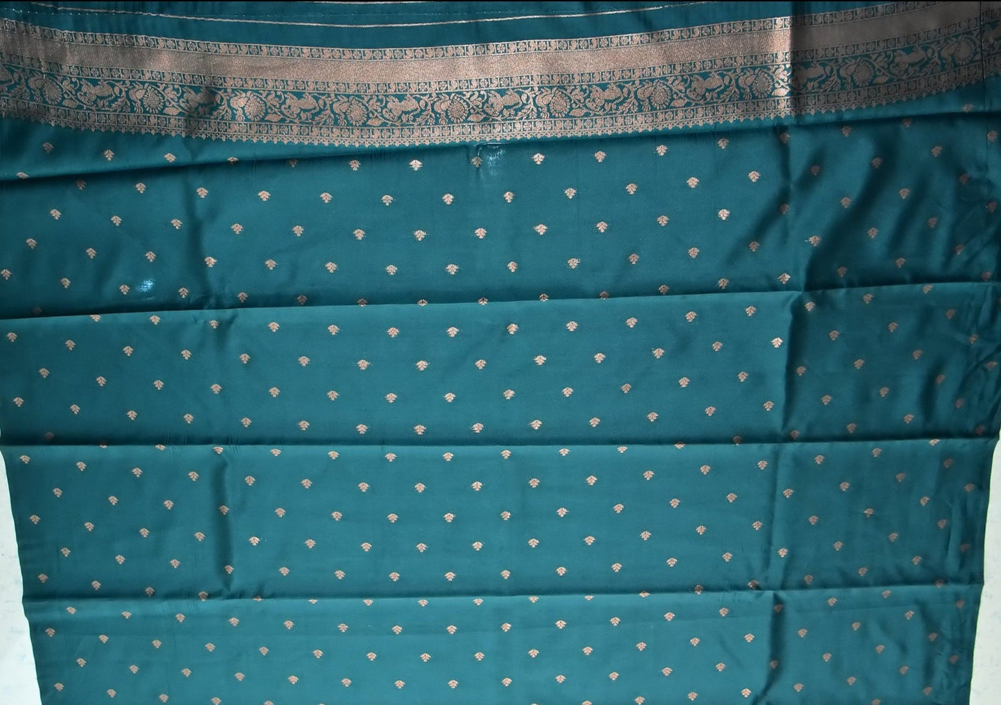 Dark Peach and Deep Green Border Zari Chiffon Silk Saree with Unstitched Blouse